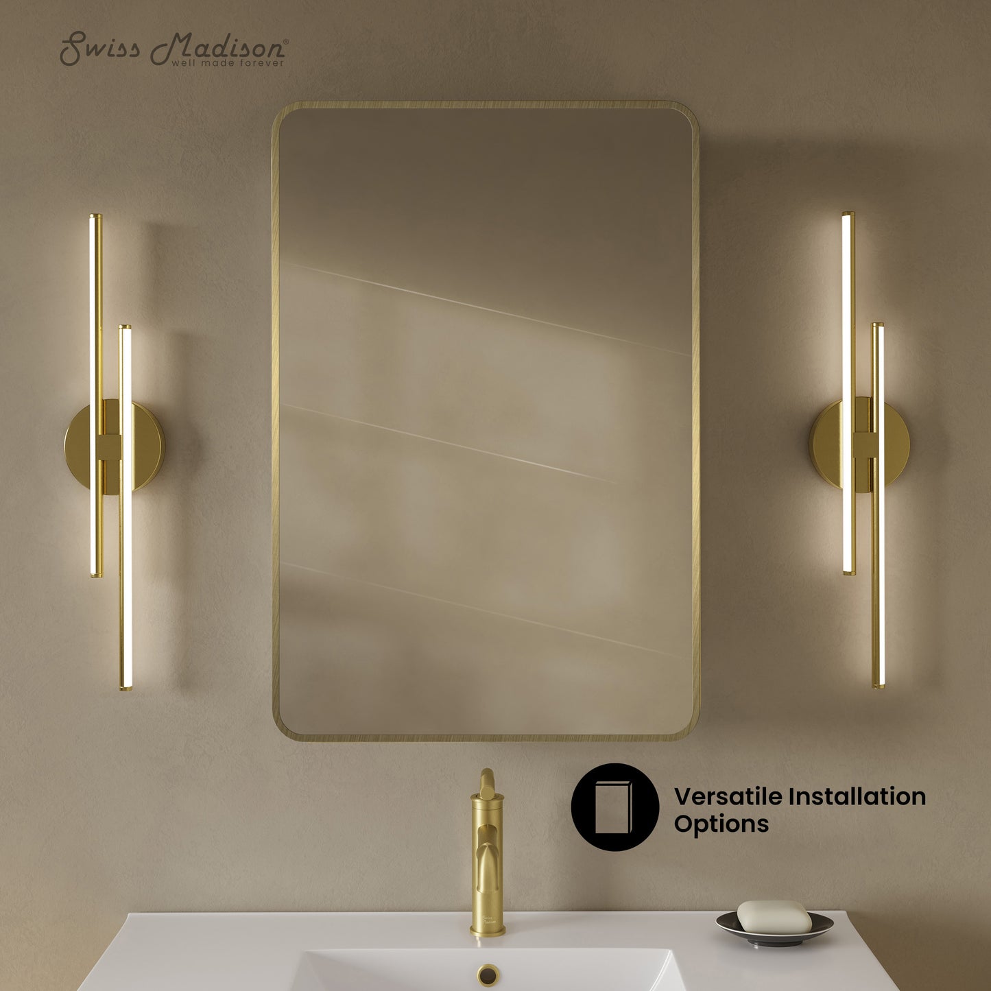 Swiss Madison Pierre wall-mount bathroom vanity in Brushed Gold