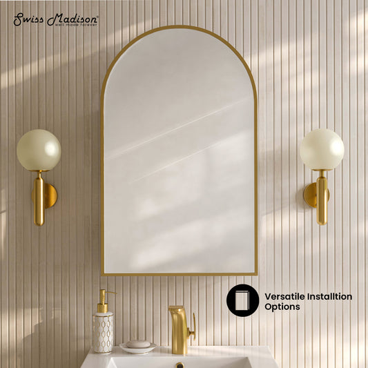 Swiss Madison, Porte 20 x 30 Arched Recessed/Wall Mount Medicine Cabinet with Mirror in Gold