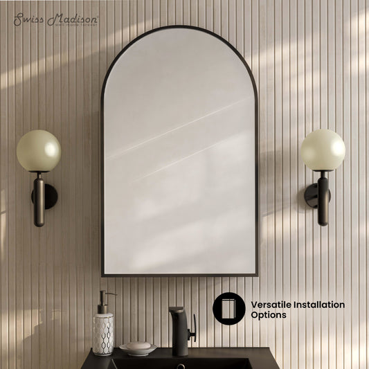 Swiss Madison, Porte 20 x 30 Arched Recessed/Wall Mount Medicine Cabinet with Mirror in Black