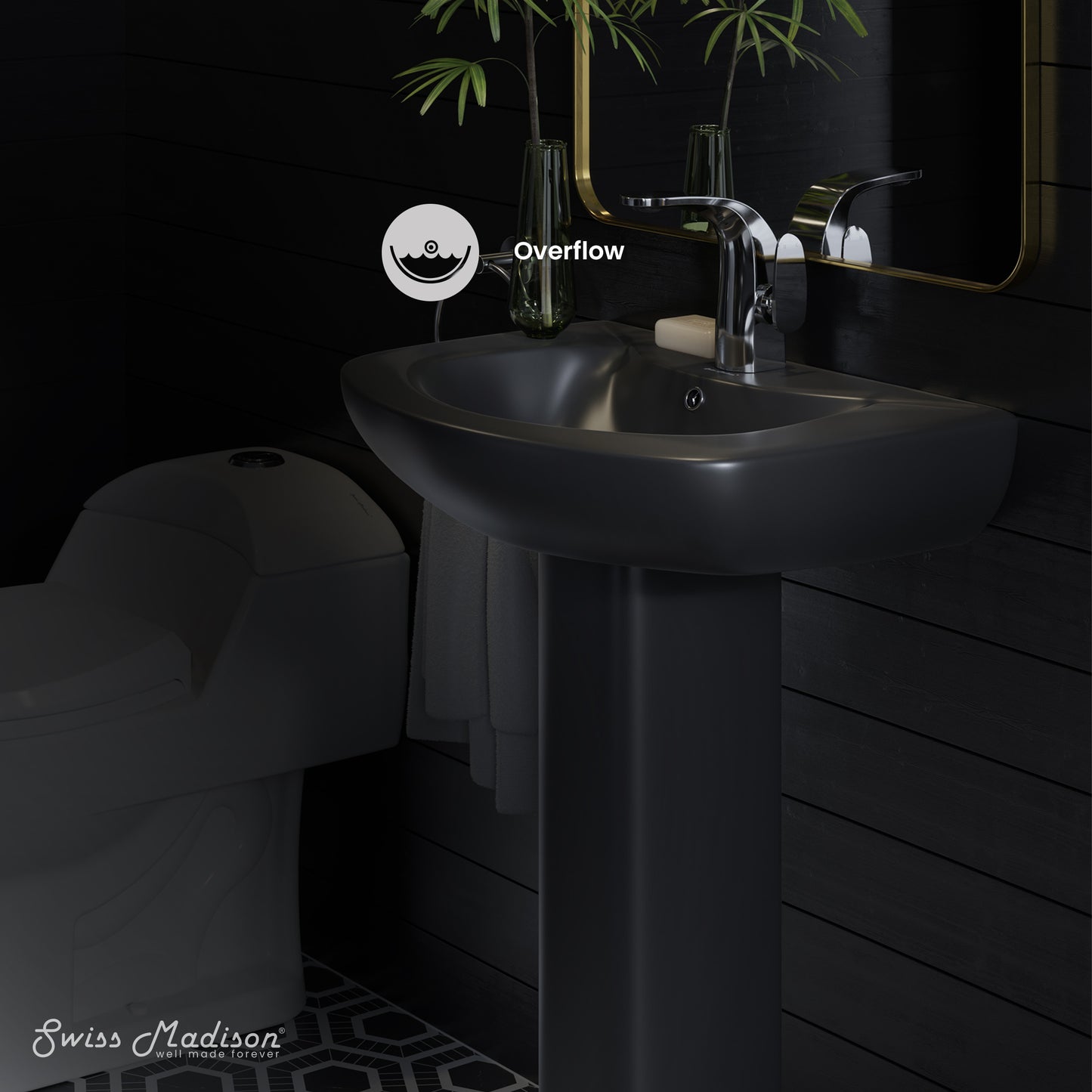 Swiss Madison, Chateau Two-Piece Round Pedestal Sink in Matte Black