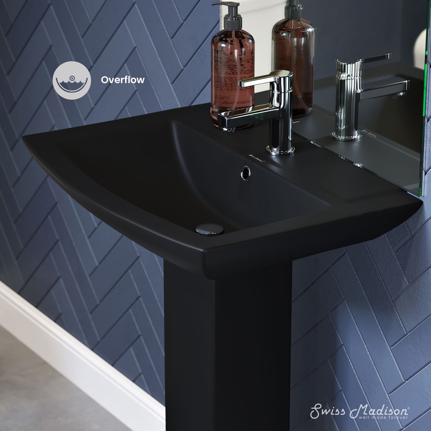 Swiss Madison, Sublime Square Two-Piece Pedestal Sink in Matte Black
