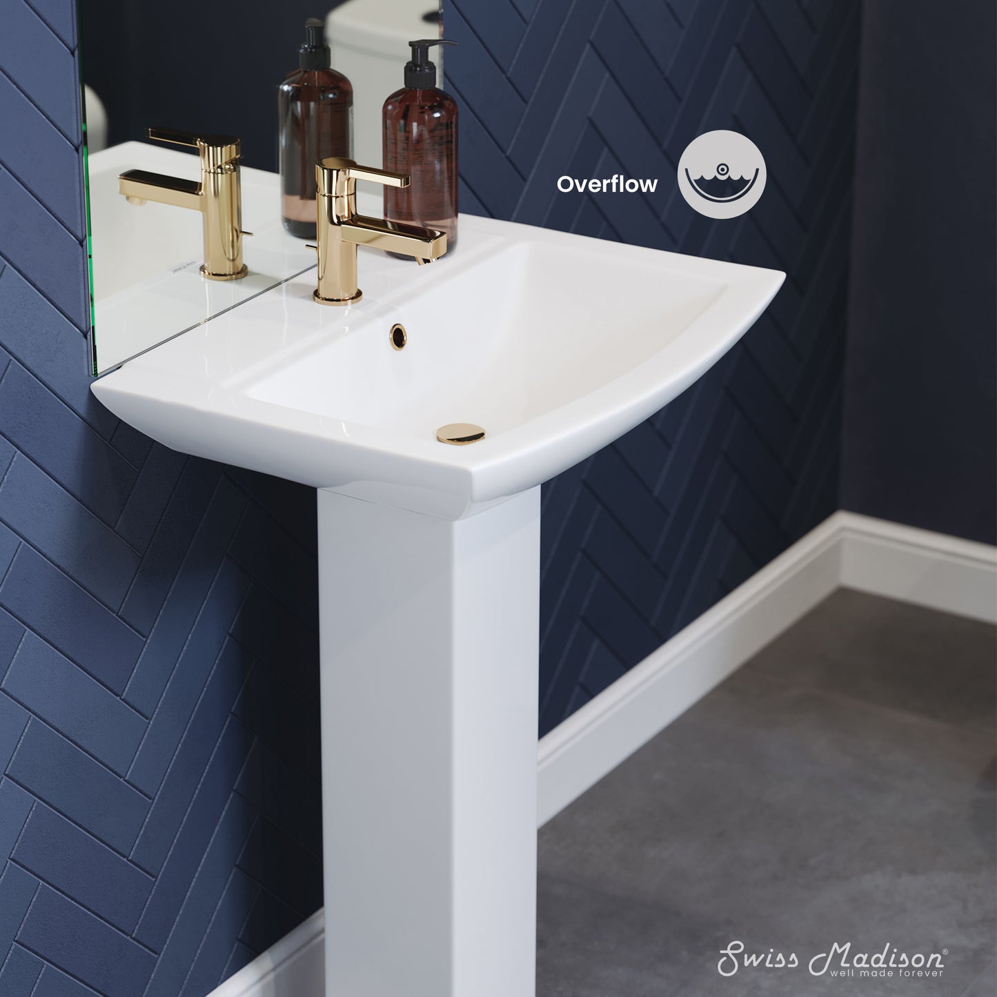 Swiss Madison, Sublime Two-Piece Glossy White Ceramic Rectangular Pedestal Sink