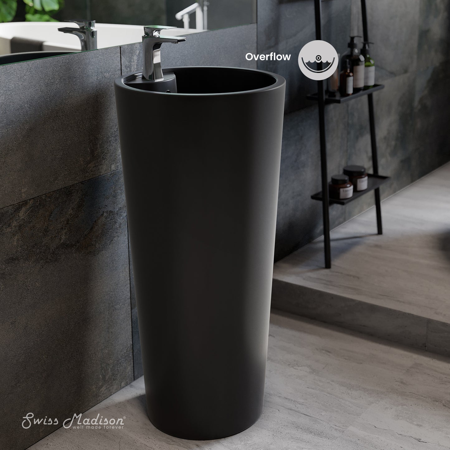 Swiss Madison Matte Black pedestal bathroom vanity
