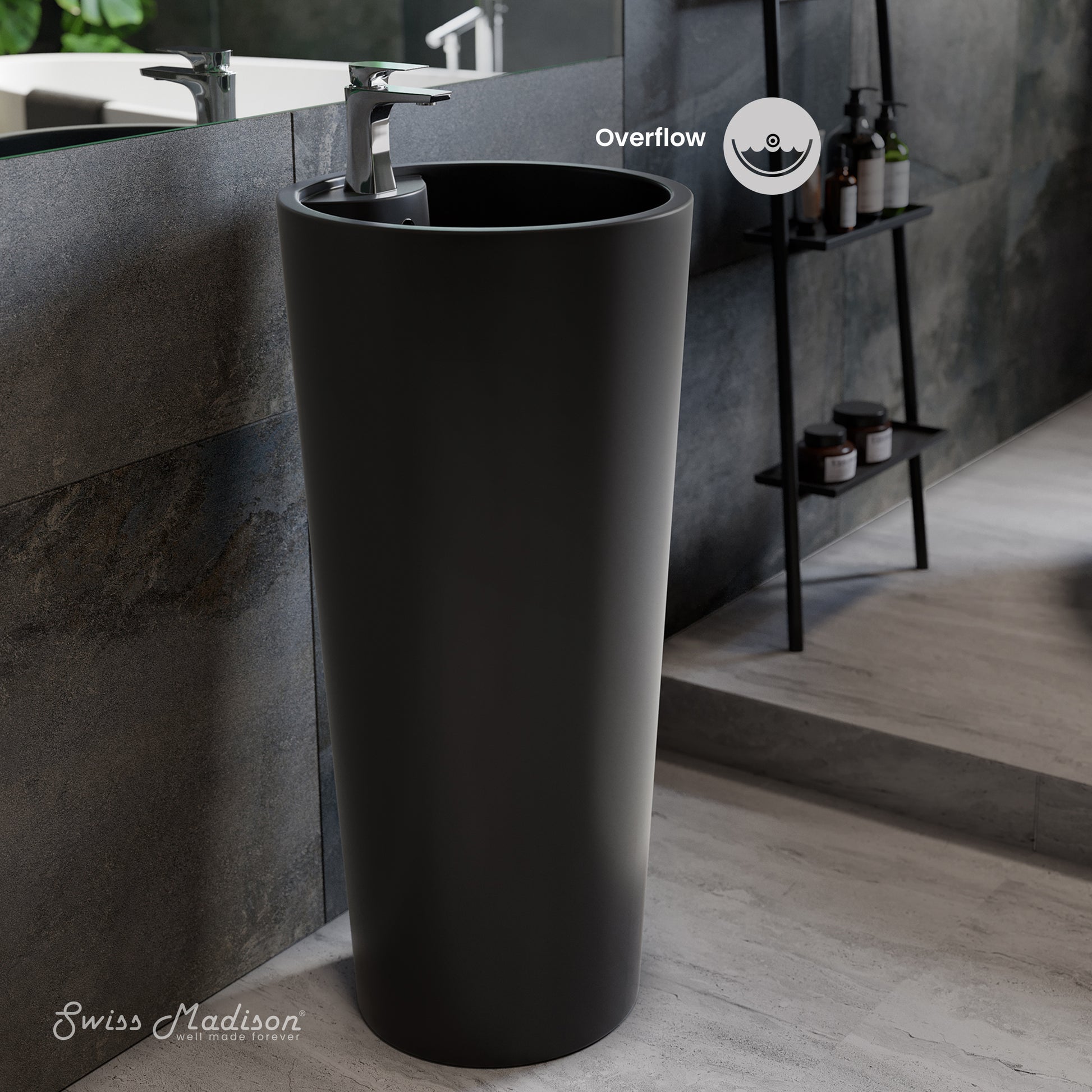Swiss Madison Matte Black pedestal bathroom vanity