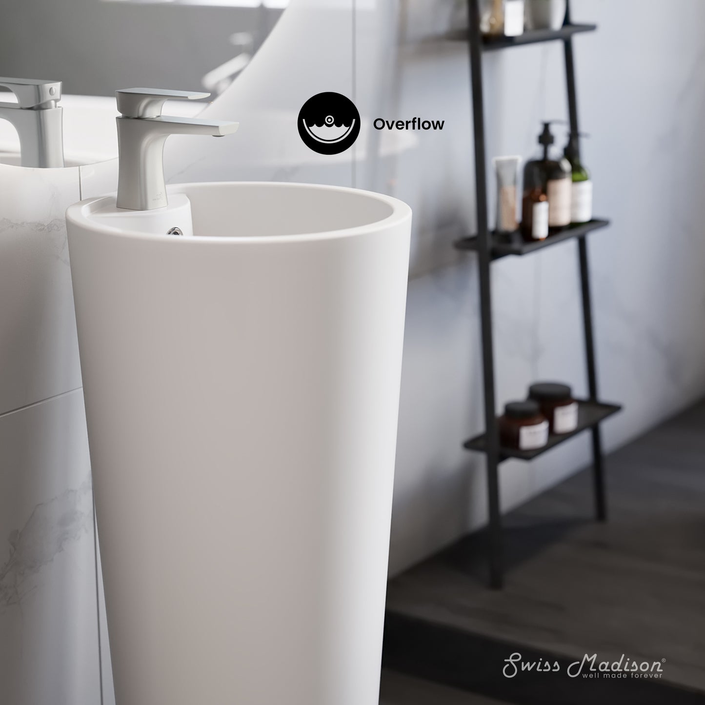Swiss Madison, Monaco Circular Basin Pedestal Sink in Matte White