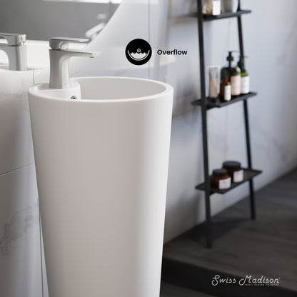 Swiss Madison, Monaco Circular Basin Pedestal Sink in Matte White