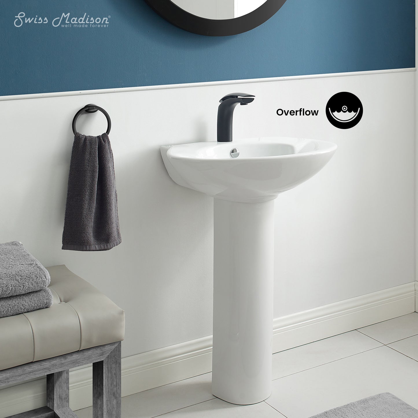 Swiss Madison, Plaisir Rounded Basin Pedestal Sink