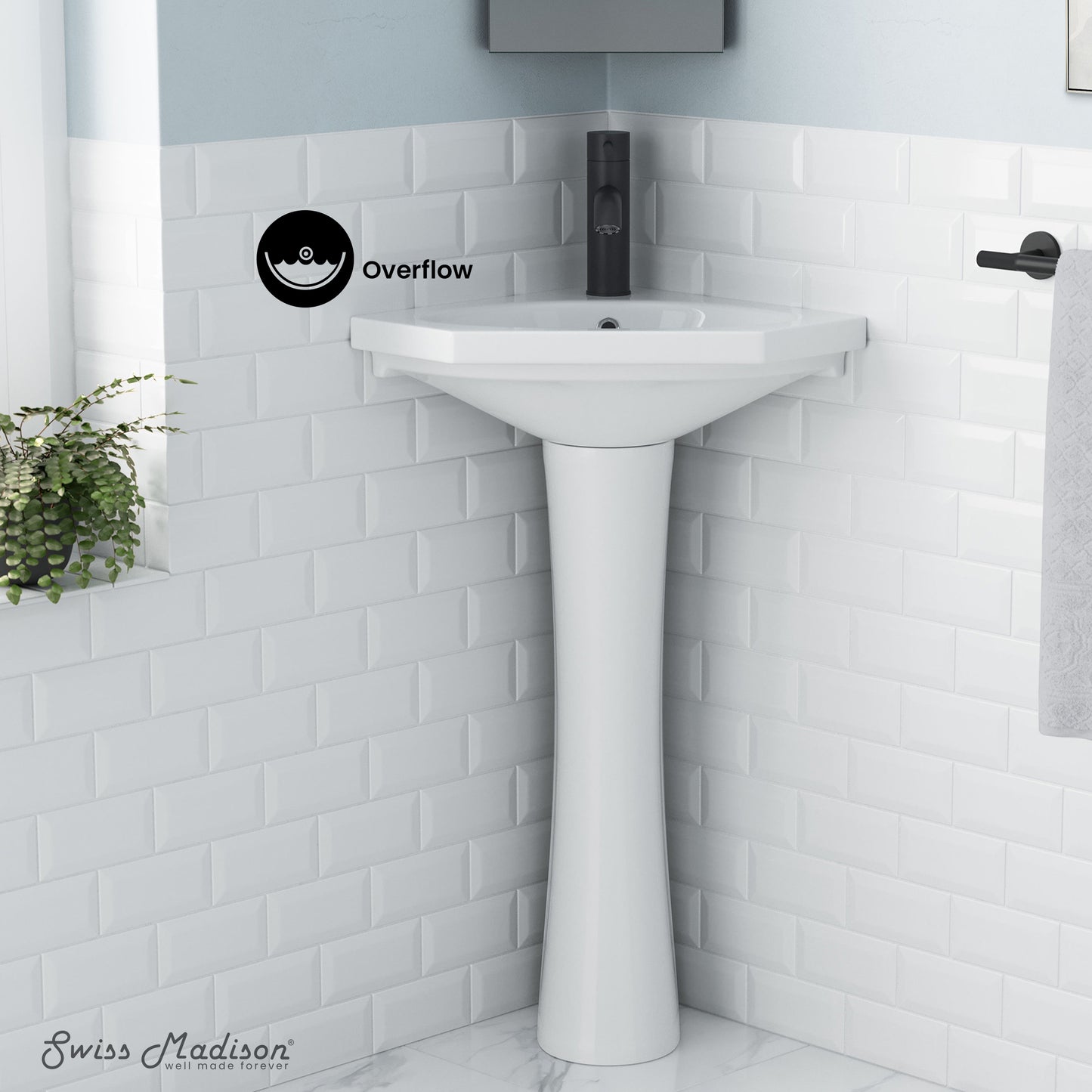 Swiss Madison, St.Tropez Corner Two-Piece Pedestal Sink