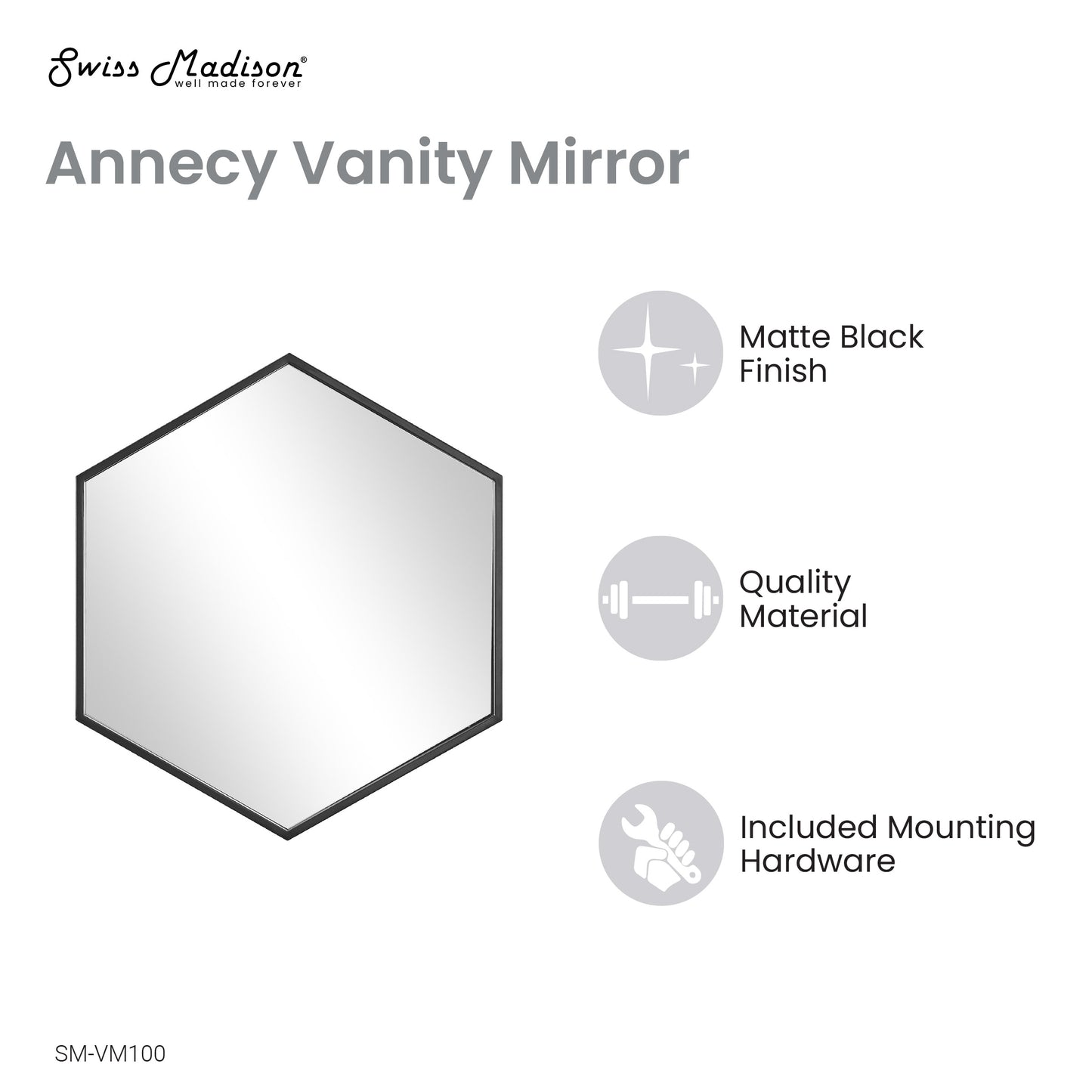 Swiss Madison, Annecy 19" Vanity Mirror in Phantom Black