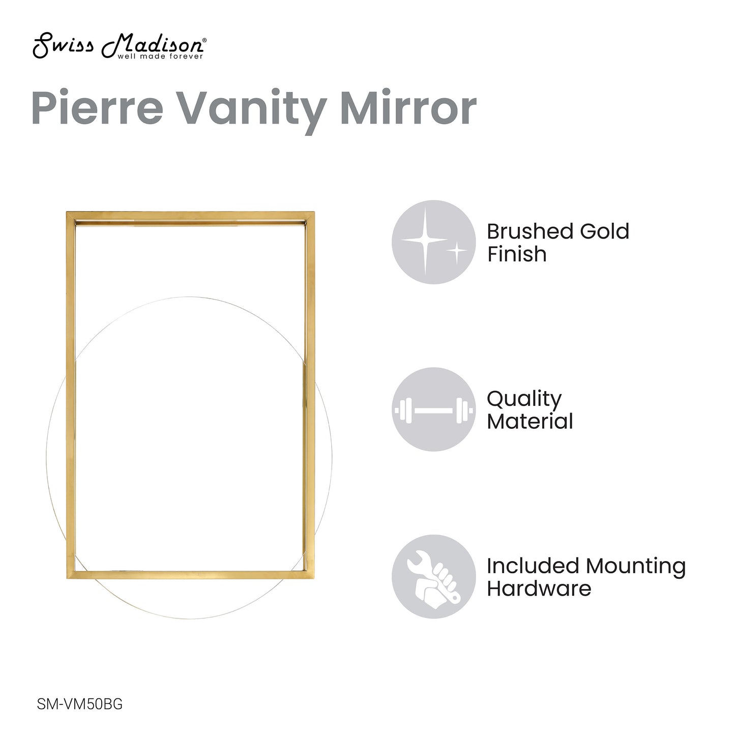 Swiss Madison, Pierre 35.5" Vanity Mirror in Brushed Gold