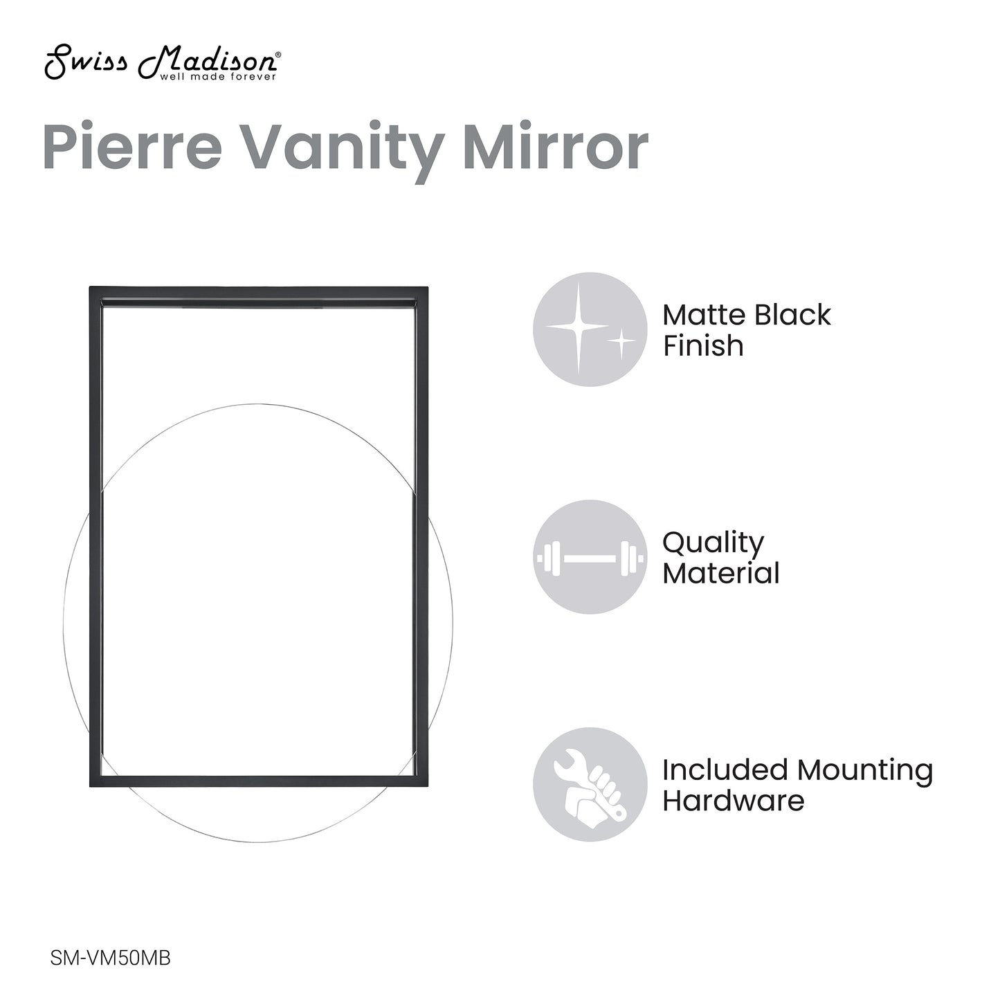 Swiss Madison, Pierre 35.5" Vanity Mirror in Matte Black
