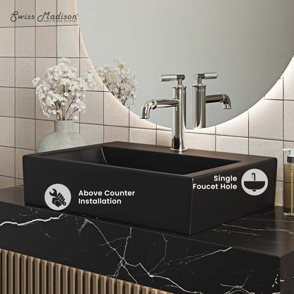 Swiss Madison, Claire 20 Rectangle Ceramic Vessel Sink, Matte Black