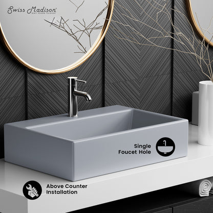 Swiss Madison, Claire 20"  Rectangle Ceramic Vessel Sink in Matte Grey