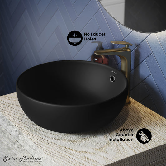 Swiss Madison, Sublime  Round Vessel Sink in Matte Black