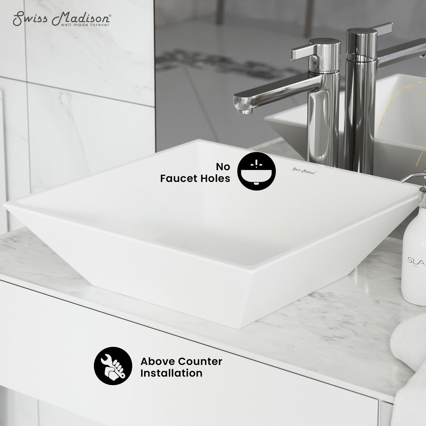 Swiss Madison, St. Tropez Square Ceramic Vessel Sink