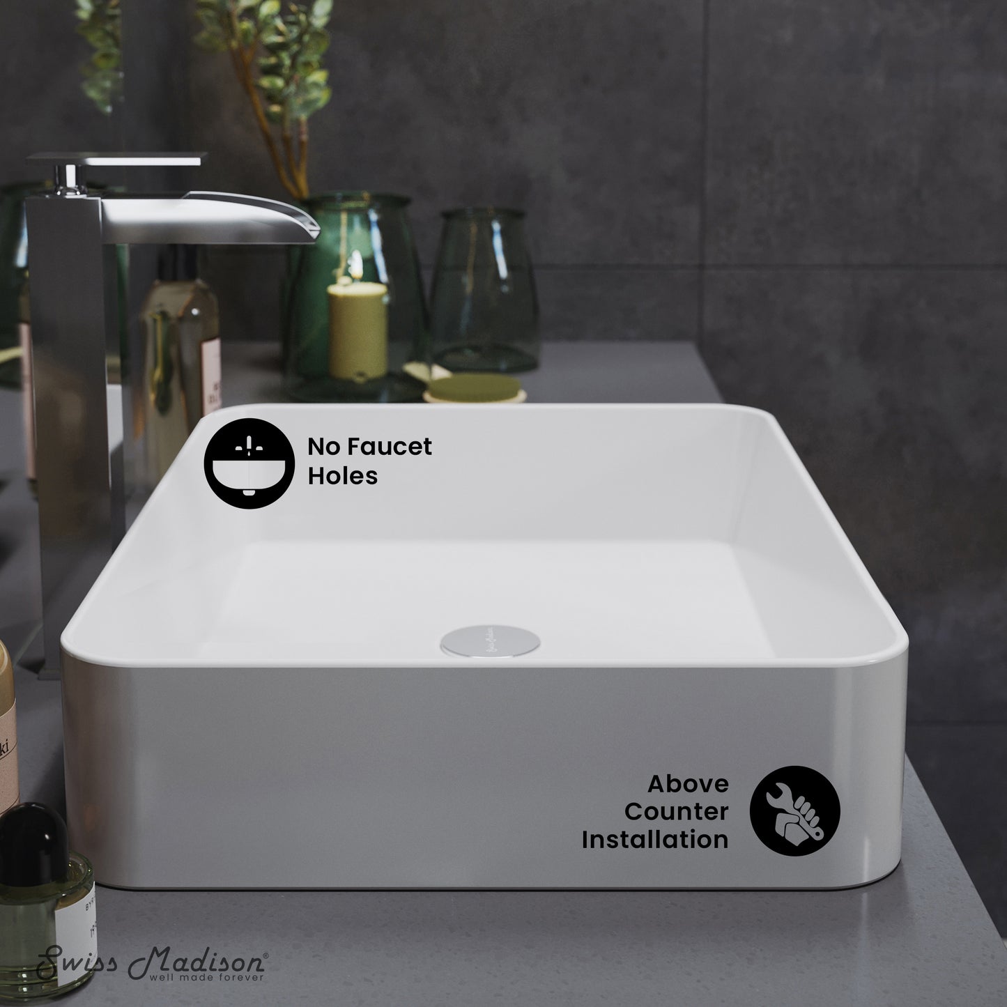 Swiss Madison, Concorde 15 Square Ceramic Vessel Sink