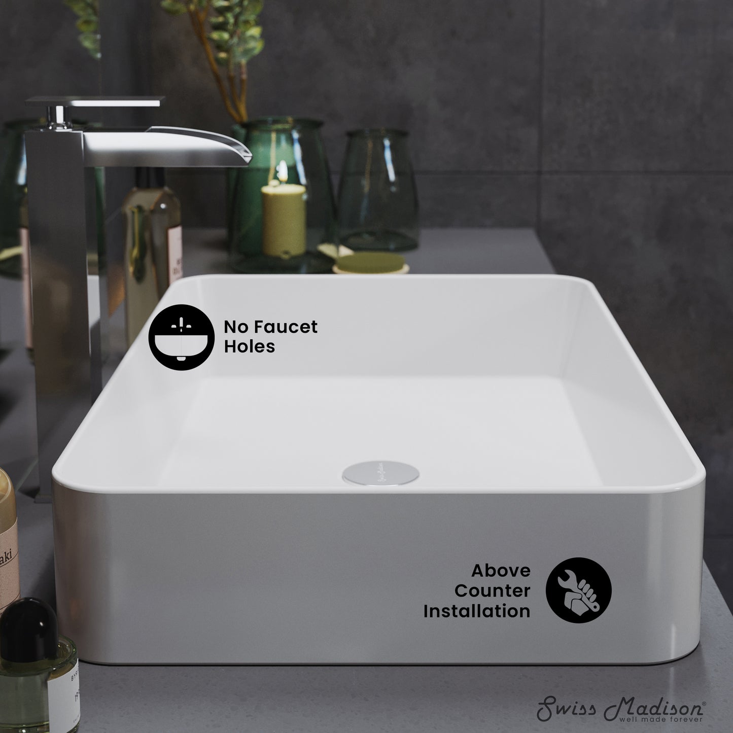 Swiss Madison, Concorde 24 Rectangle Ceramic Vessel Sink