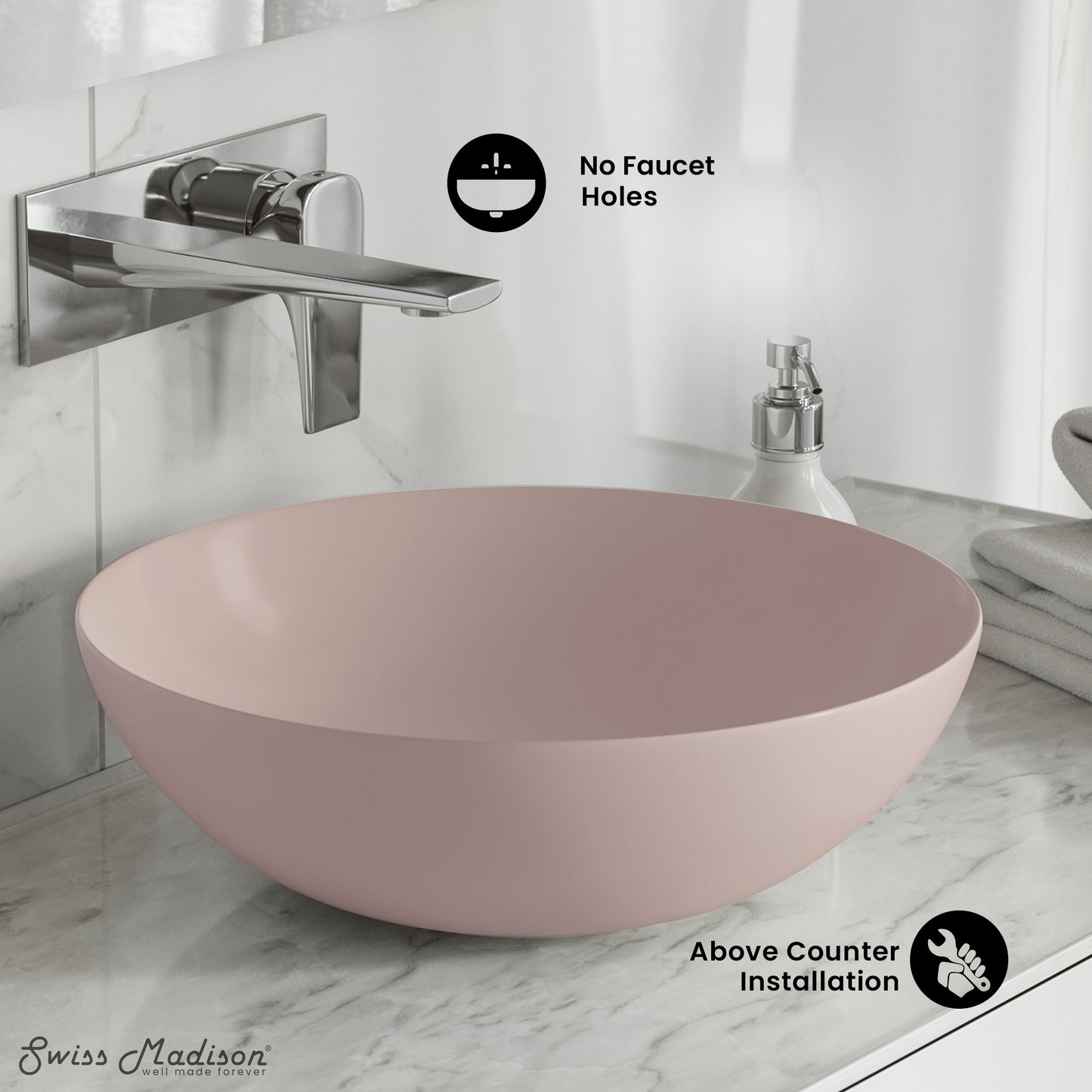 Swiss Madison, Classe 16 Color Ceramic Sink in Matte Pink