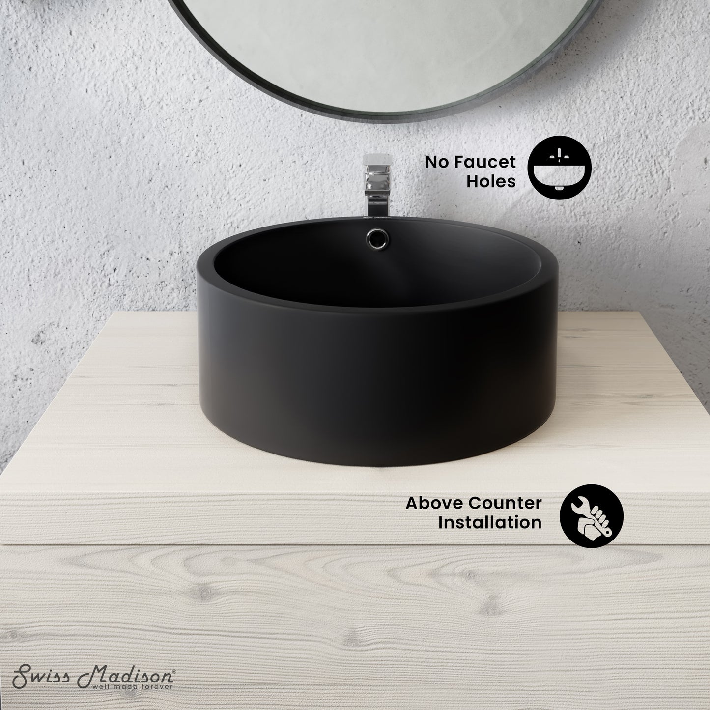Swiss Madison, Monaco 16.5” Round Vessel Sink in Matte Black