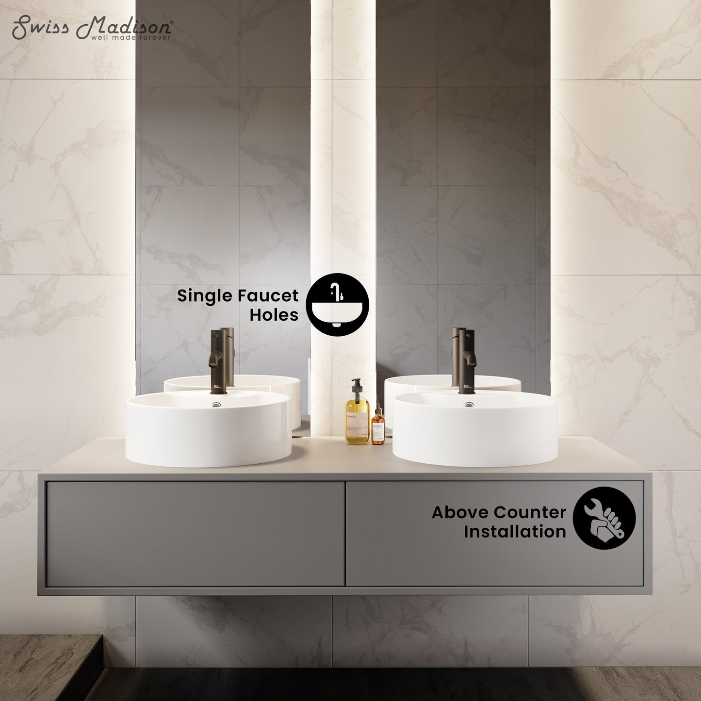 Swiss Madison, Monaco Round Vessel Sink with Faucet Mount
