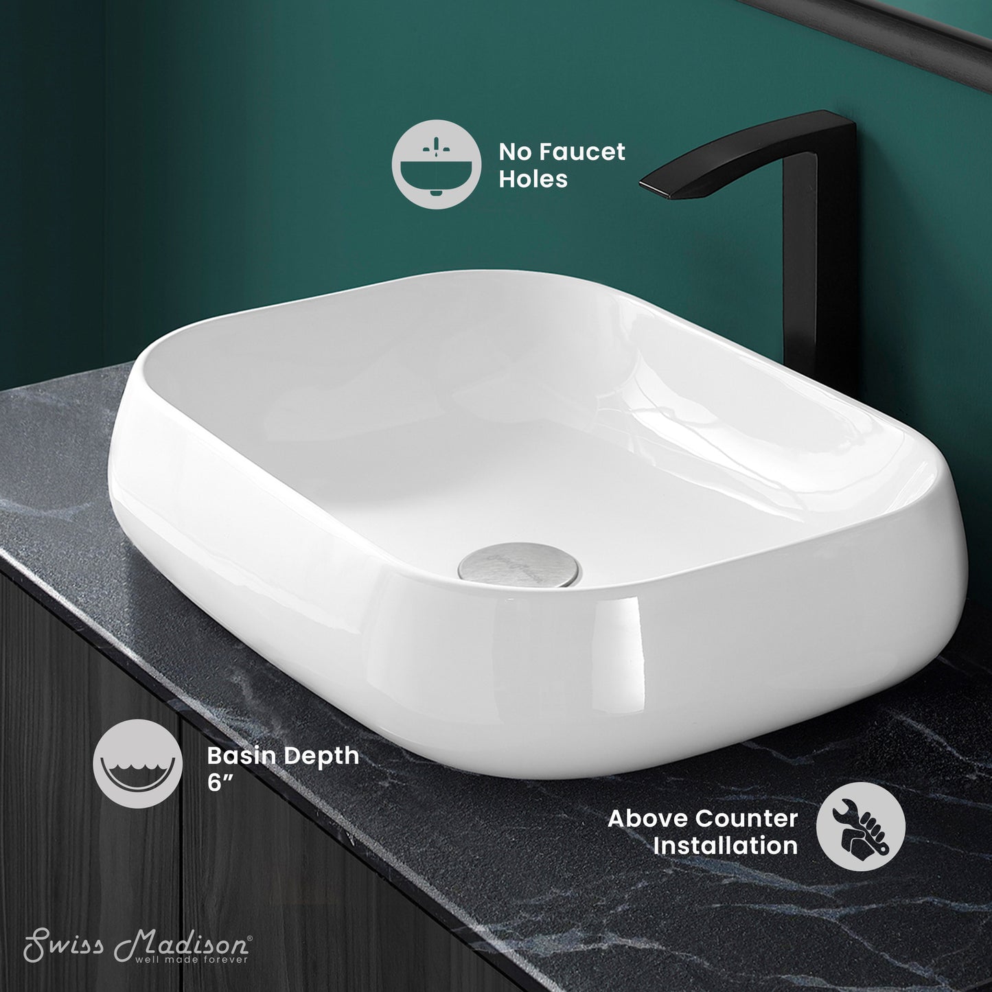 Swiss Madison, Chateau 22 Square Ceramic Vessel Sink