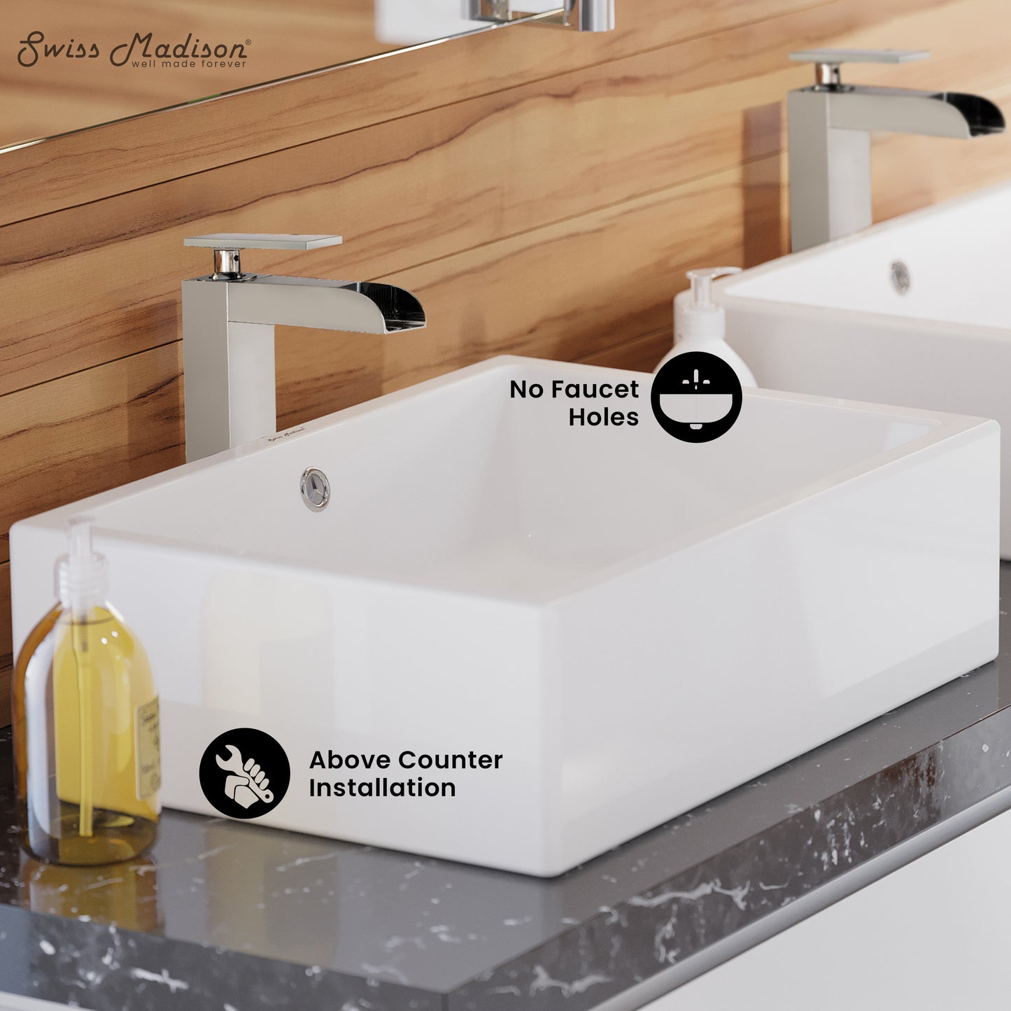 Swiss Madison, Voltaire 17 Rectangle Ceramic Vessel Sink