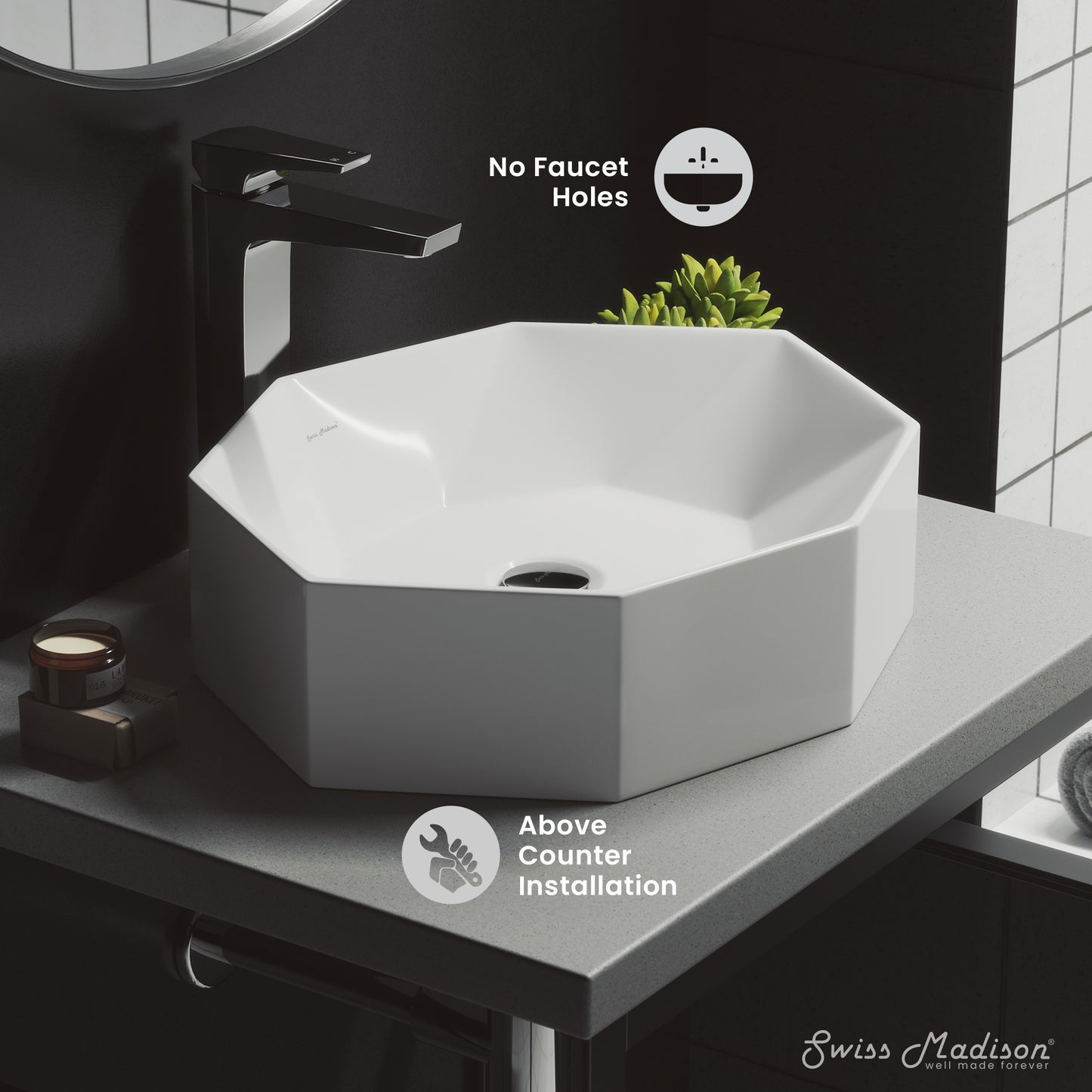 Swiss Madison Brusque Glossy White 19.25-inch vessel bathroom vanity