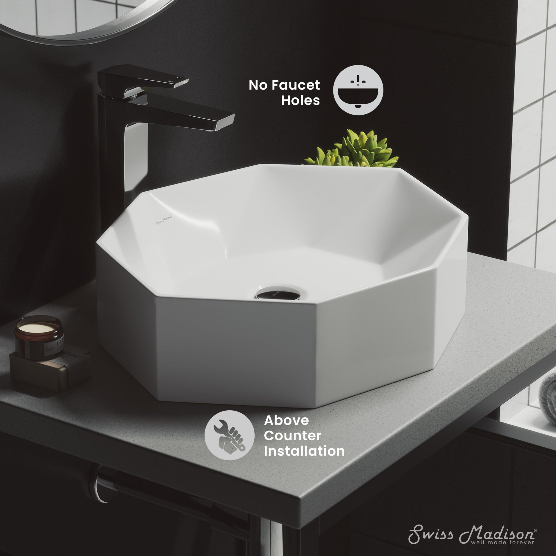 Swiss Madison Brusque Glossy White 19.25-inch vessel bathroom vanity