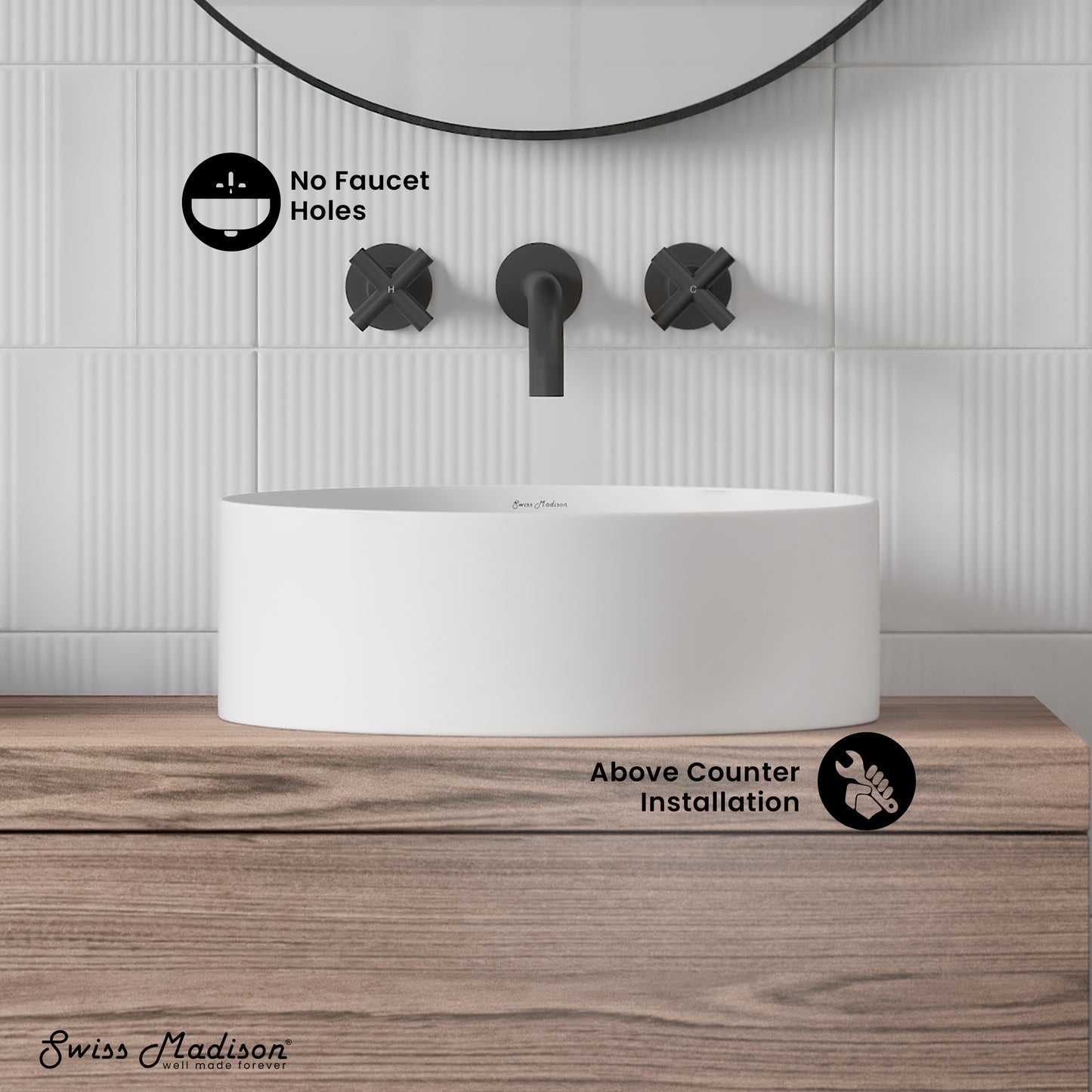 Swiss Madison, Beau 16.5" Round Vessel Bathroom Sink in Matte White