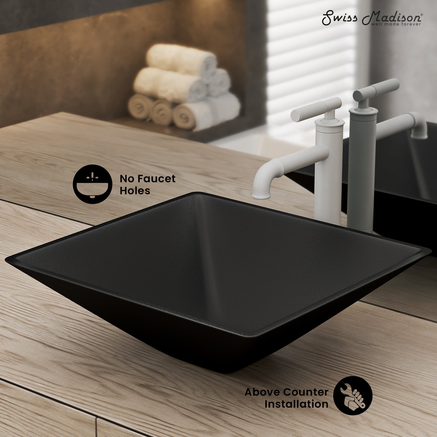 Swiss Madison, Claire 15.5" Glass Vessel Sink, Black