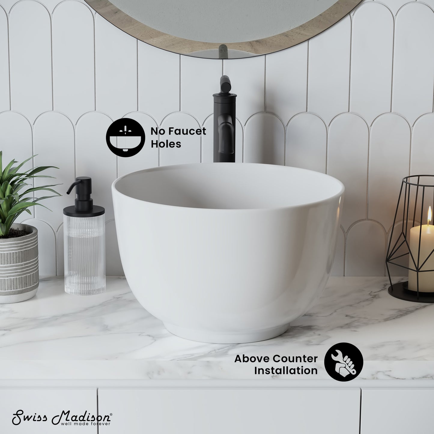 Swiss Madison, Calice 15'' Vessel Sink in White