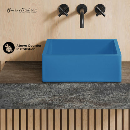 Swiss Madison, Lisse 15.5" Concrete Square Vessel Sink in Matte Powder Blue