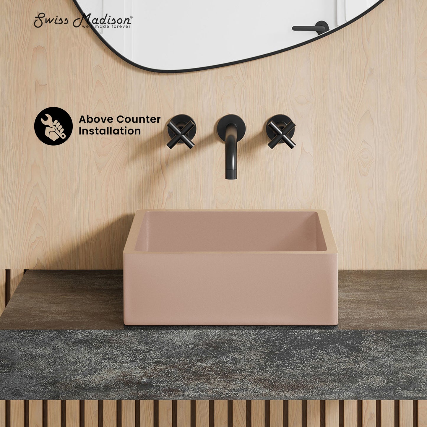 Swiss Madison, Lisse 15.5" Concrete Square Vessel Sink in Matte Blush