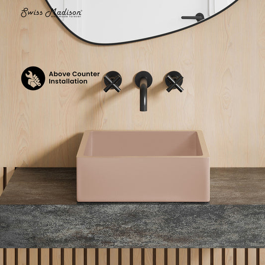 Swiss Madison, Lisse 15.5" Concrete Square Vessel Sink in Matte Blush