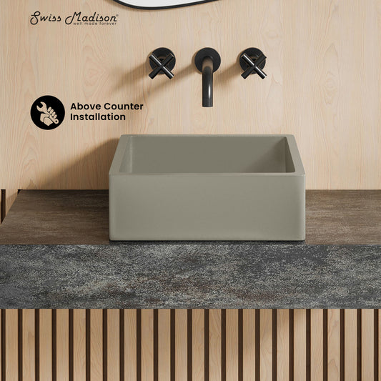 Swiss Madison, Lisse 15.5" Concrete Square Vessel Sink in Matte Taupe
