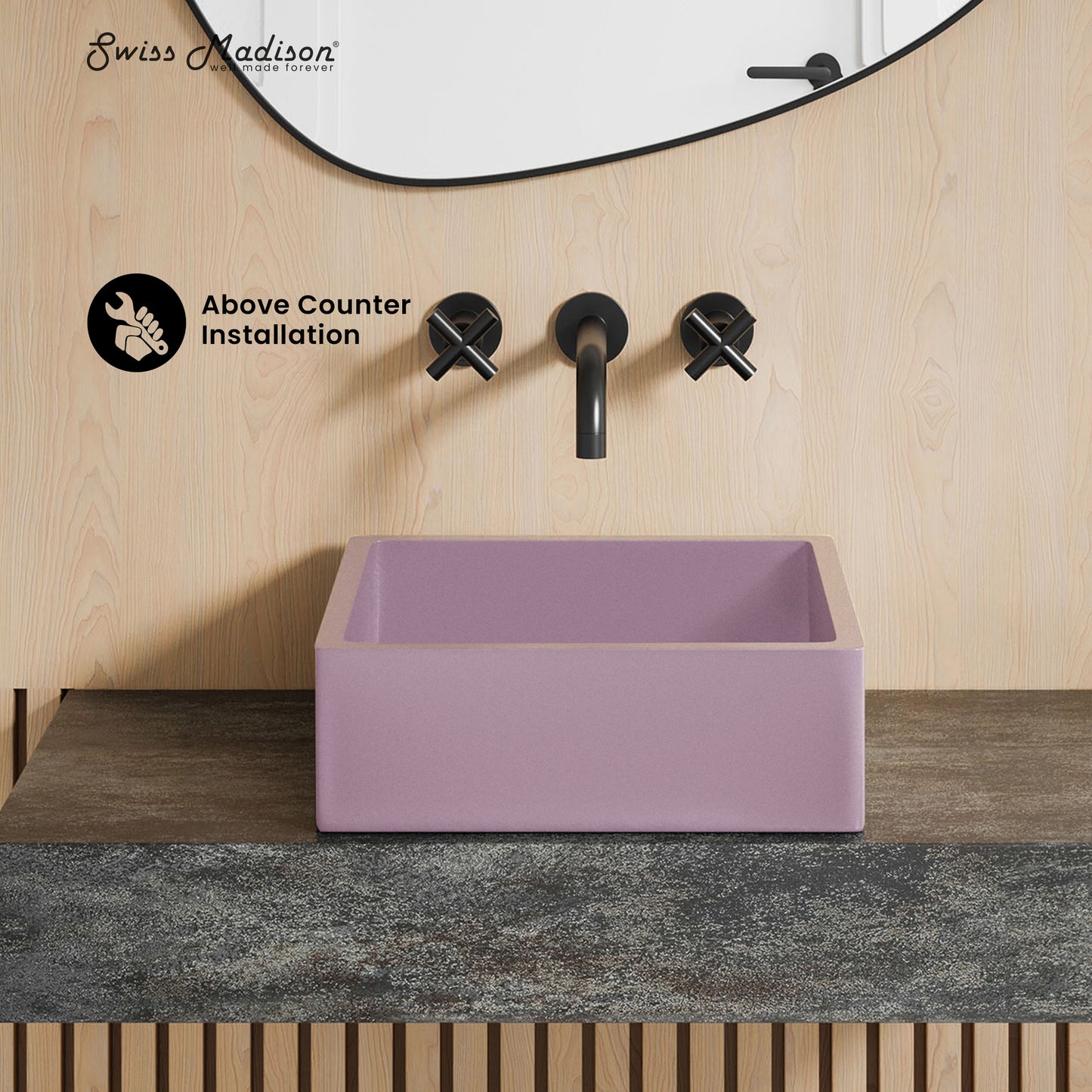 Swiss Madison, Lisse 15.5" Concrete Square Vessel Sink in Matte Lavender