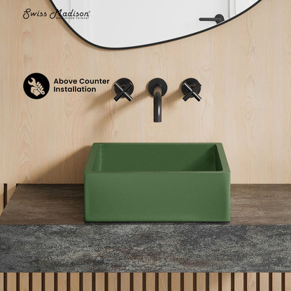 Swiss Madison, Lisse 15.5" Concrete Square Vessel Sink in Matte Royal Green
