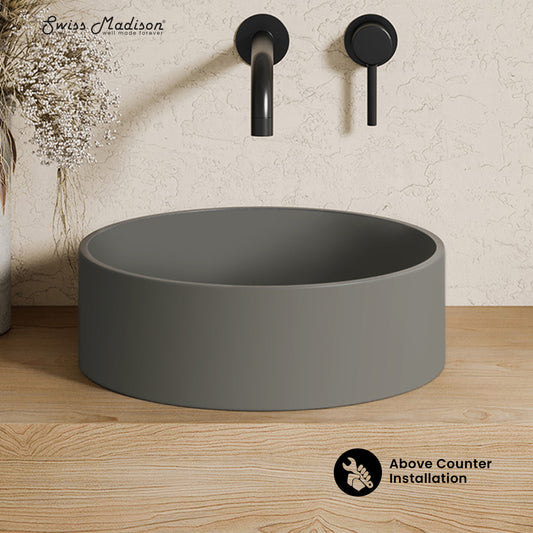 Swiss Madison, Lisse 14.5" Round Concrete Vessel Bathroom Sink in Dark Grey