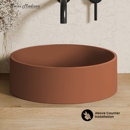 Swiss Madison, Lisse 14.5" Concrete Round Vessel Sink in Matte Terracotta