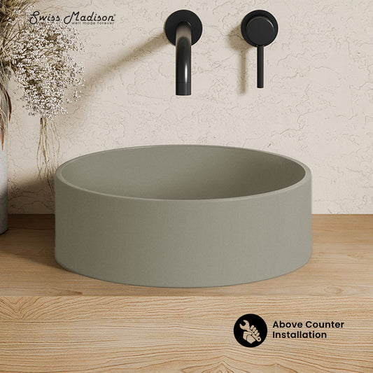 Swiss Madison, Lisse 14.5" Concrete Round Vessel Sink in Matte Taupe