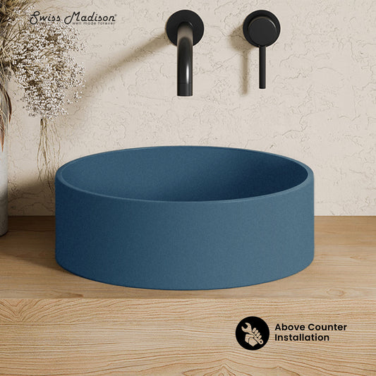 Swiss Madison, Lisse 14.5" Concrete Round Vessel Sink in Matte Royal Blue