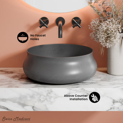 Swiss Madison, Lisse 17.5" Round Concrete Vessel Bathroom Sink in Dark Grey