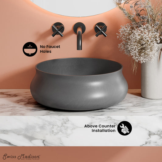 Swiss Madison, Lisse 17.5" Round Concrete Vessel Bathroom Sink in Dark Grey