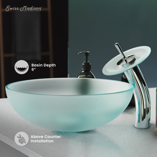 Swiss Madison, Cascade 16.5 Color Glass Vessel Sink with Faucet, Frost