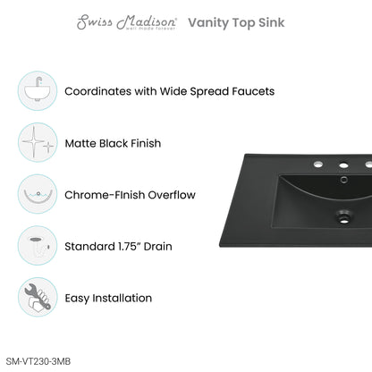 Swiss Madison, 30" 3-Hole Widespread Vanity Sink Top in Matte Black