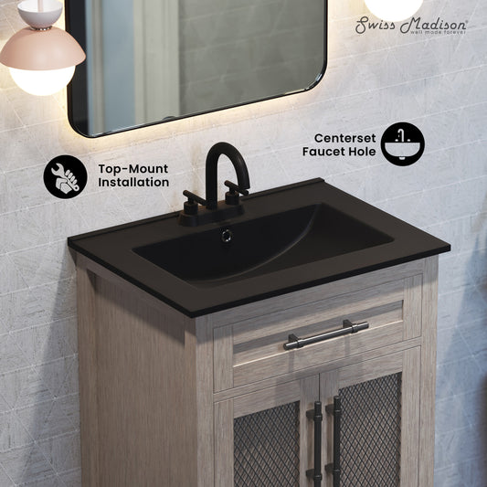Swiss Madison, 24" 3-Hole Centerset Vanity Sink Top in Matte Black