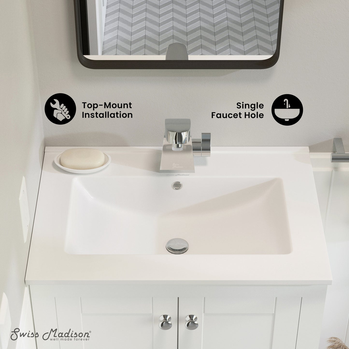 Swiss Madison, 24" Ceramic Vanity Top with Single Faucet Hole