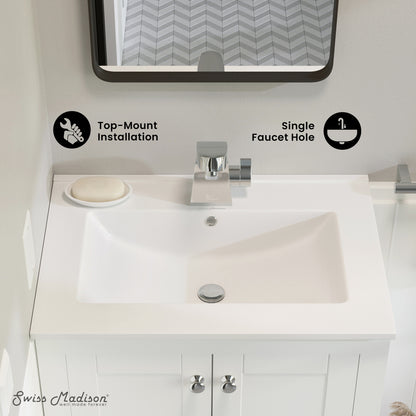 Swiss Madison, 24" Ceramic Vanity Top with Single Faucet Hole