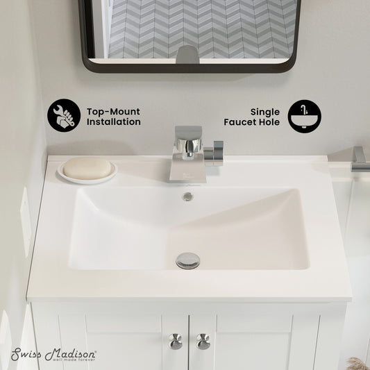 Swiss Madison, 24" Ceramic Vanity Top with Single Faucet Hole