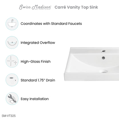 Swiss Madison, Carre 24" Vanity Top Bathroom Sink Single Hole